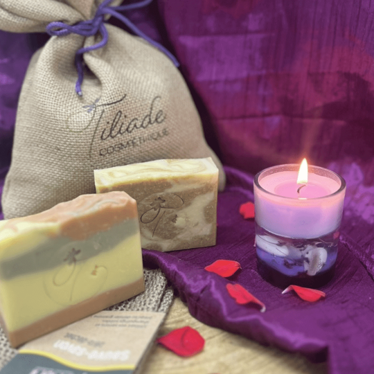 Grand pochon cadeau : savon, shampoing et sauve-savon
